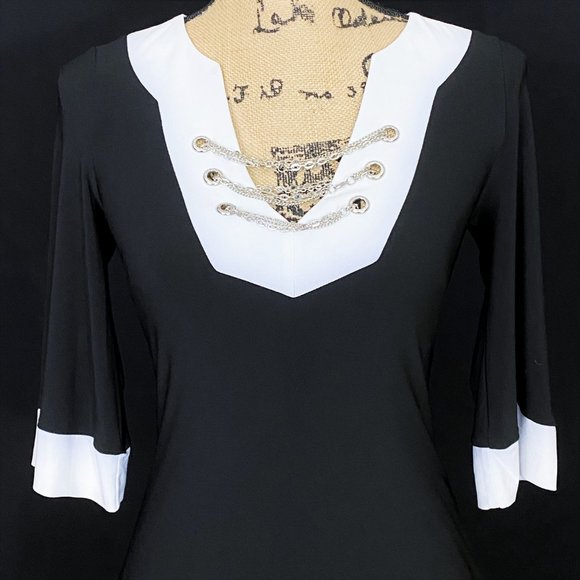 White House Black Market Embellished Black and White stretch tunic XXS - Picture 2 of 6